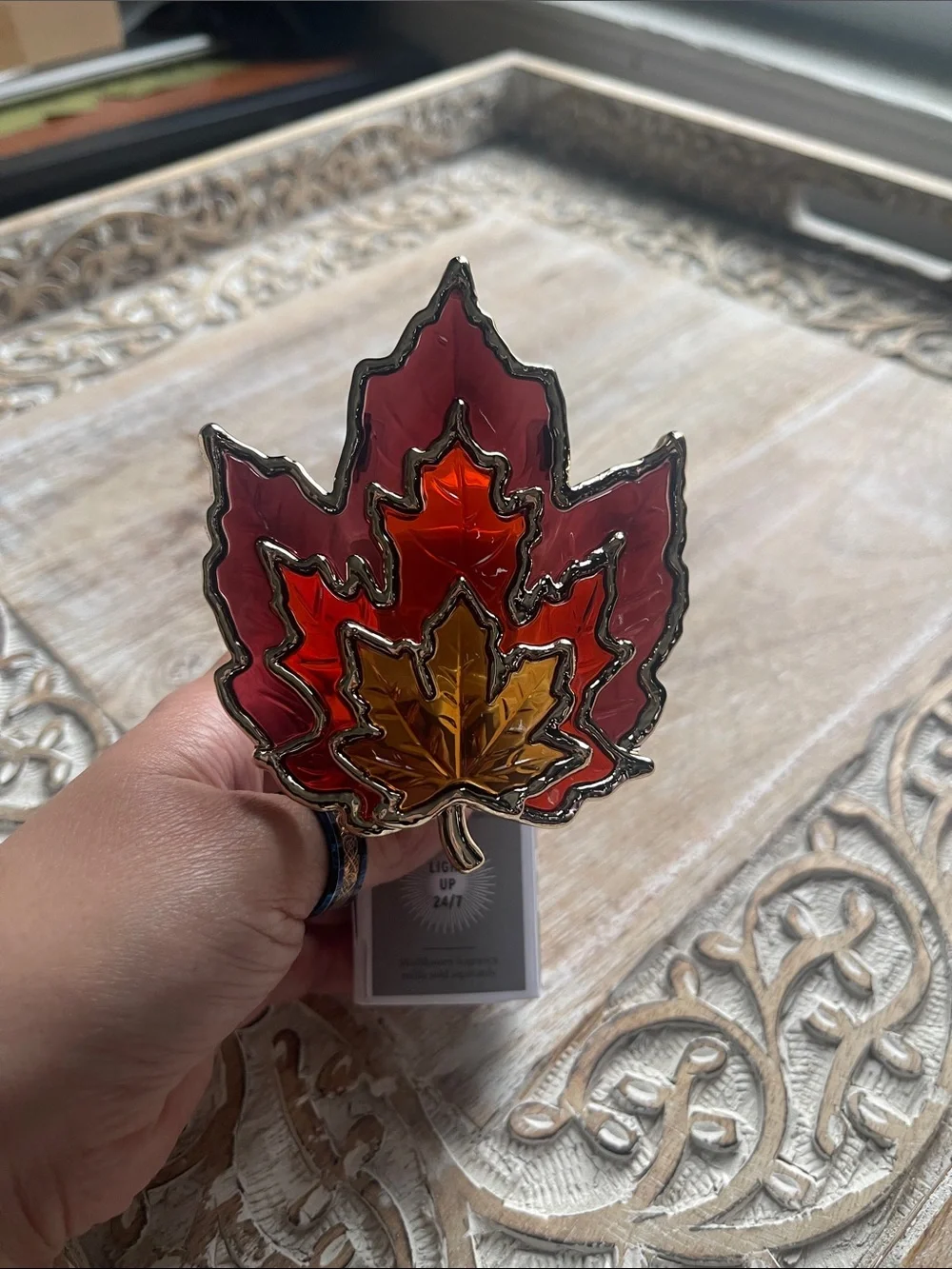 Bath & Body Works Red and Orange Stained Glass Maple Leaf Wallflower Plug In